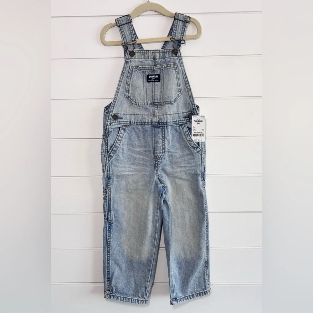 OSHKOSH B'gosh 4T Toddler Girls Overall‎ Faded Blue Jeans Vestbak
